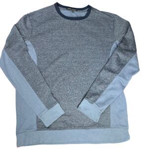 Robert Barakett Men’s Heather Gray Long Sleeve Crewneck Shirt Navy Trim L